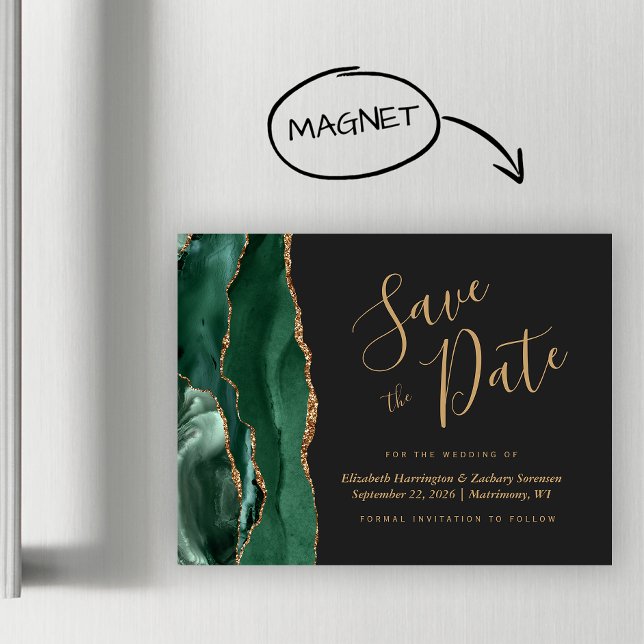 Emerald Green Agate Dark Wedding Save the Date (Creator Uploaded)