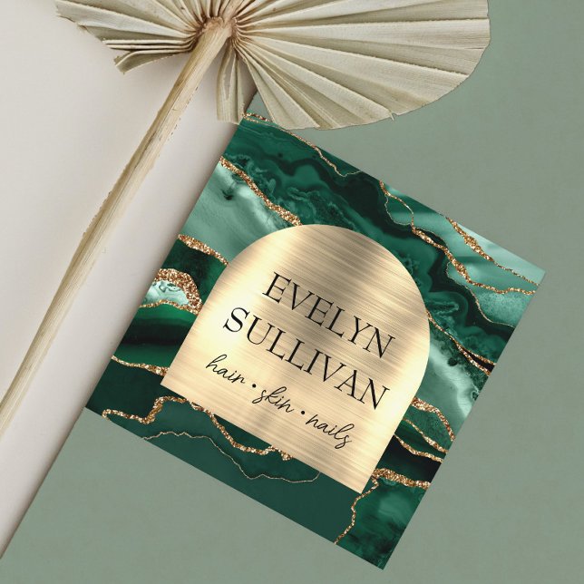Emerald green agate faux foil arch business card (Creator Uploaded)
