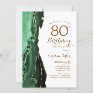 Emerald Green Agate Gold 80th Birthday Invitation