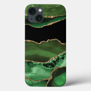 Emerald Green Agate Gold Black Marble Stone  iPhone 13 Case