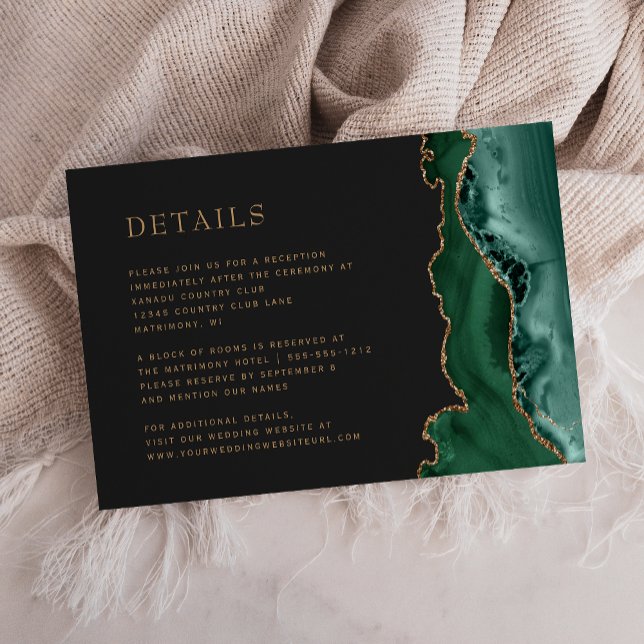 Emerald Green Agate Gold Dark Wedding Details Enclosure Card (Creator Uploaded)