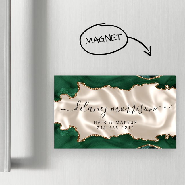 Emerald Green Agate Gold Glitter Ivory Luxury Magnetic Business Card (Creator Uploaded)