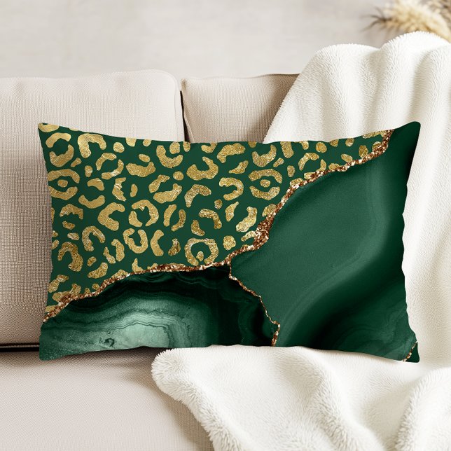 Emerald Green Agate Gold Glitter Leopard Spots Decorative Cushion (Creator Uploaded)