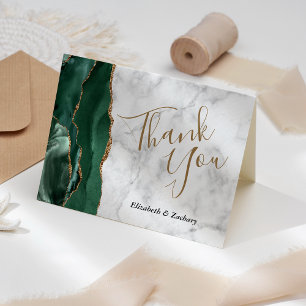 Emerald Green Agate Gold Marble Wedding Thank You Card