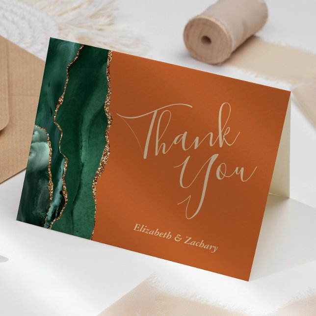 Emerald Green Agate Gold Rust Wedding Thank You Card (Creator Uploaded)