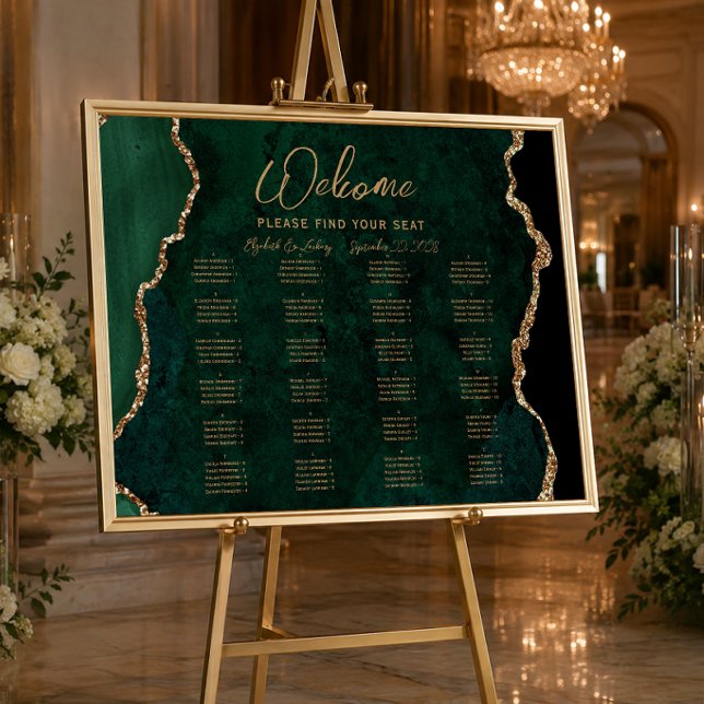Emerald Green Agate Gold Script Wedding Welcome Poster (Creator Uploaded)