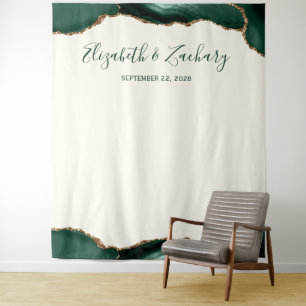 Emerald Green Agate Ivory Wedding Photo Booth Tapestry