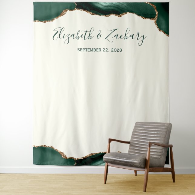 Emerald Green Agate Ivory Wedding Photo Booth Tapestry (In Situ)