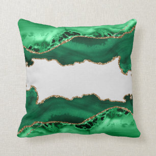 Emerald Green Agate Malachite Stone Gold Cushion