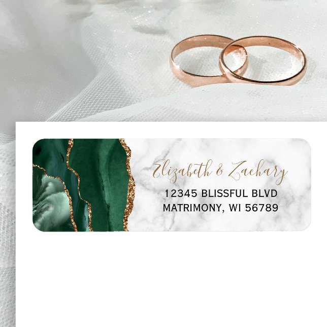 Emerald Green Agate Marble Wedding Return Address (Creator Uploaded)