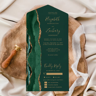 Emerald Green Agate Meal Options Wedding All In One Invitation
