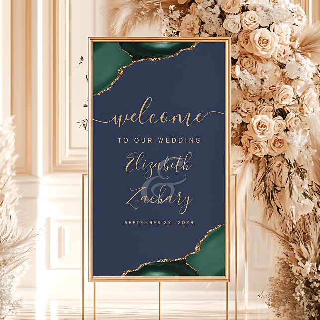 Emerald Green Agate Navy 32x48 Wedding Welcome Poster (Creator Uploaded)
