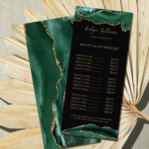 emerald green agate on black price list rack card