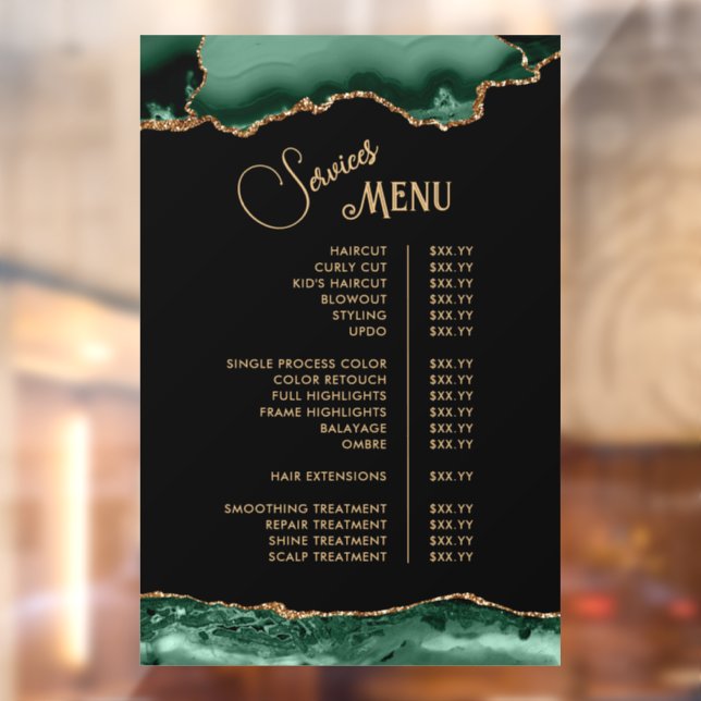 Emerald Green Agate on Black Services Menu (Sheet 2)