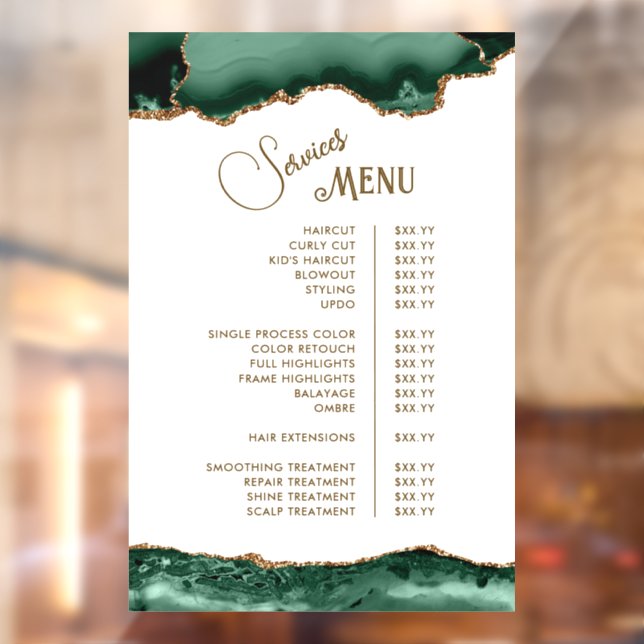 Emerald Green Agate on White Services Menu (Sheet 2)