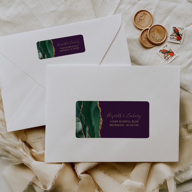 Emerald Green Agate Purple Wedding Return Address (Creator Uploaded)