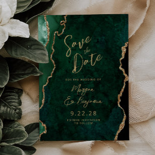 Emerald Green Agate Script Wedding Save the Date