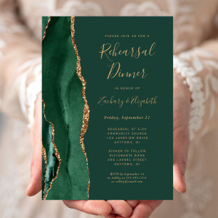 Emerald Green Agate Wedding Rehearsal Dinner Invitation