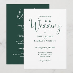 Emerald Green All In One Elegant Script Wedding Invitation