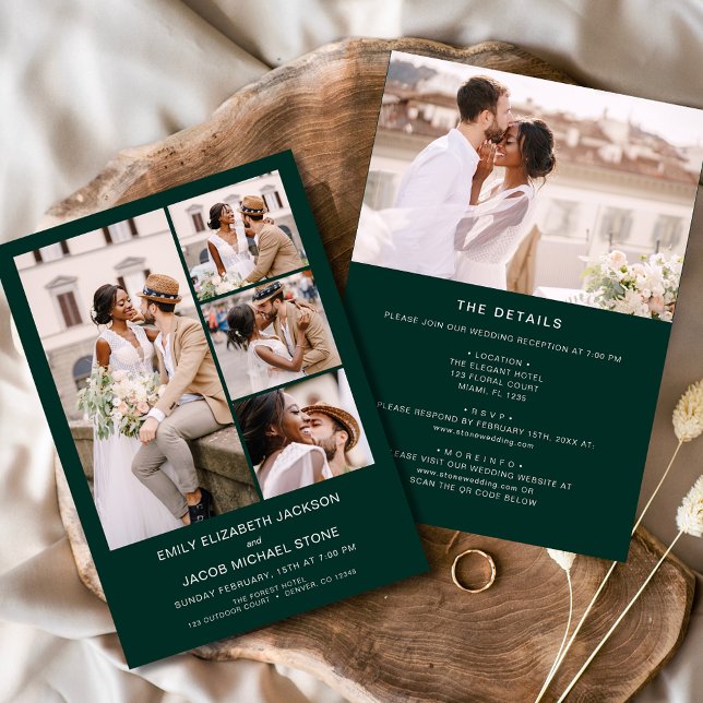 Emerald Green All In One Minimalist Photo Wedding Invitation (Creator Uploaded)