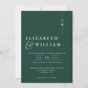 Emerald Green All In One Modern Monogram Wedding Invitation