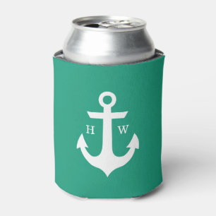 Emerald Green Anchor Monogram Can Cooler