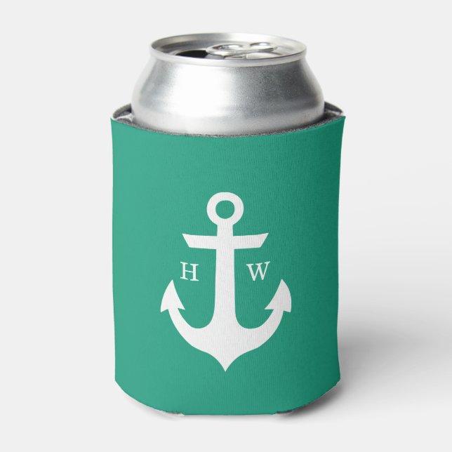 Emerald Green Anchor Monogram Can Cooler (Can Front)