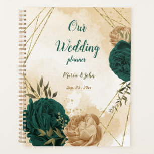 emerald green and beige gold flowers planner