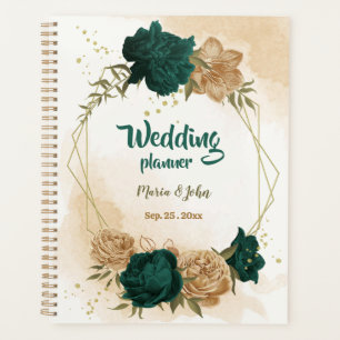 emerald green and beige gold flowers planner