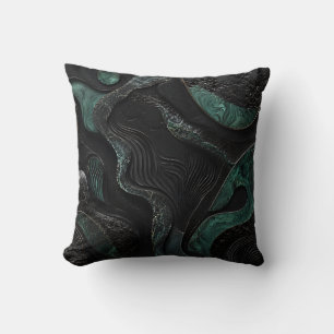 Emerald Green and Black Abstract Luxury Dark Home Cushion
