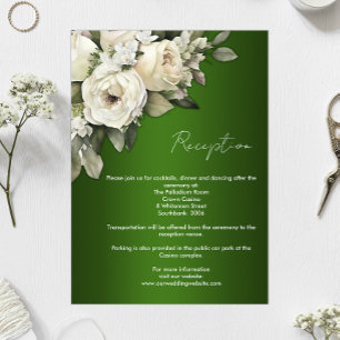 Emerald Green and Boho Roses Wedding Reception Invitation