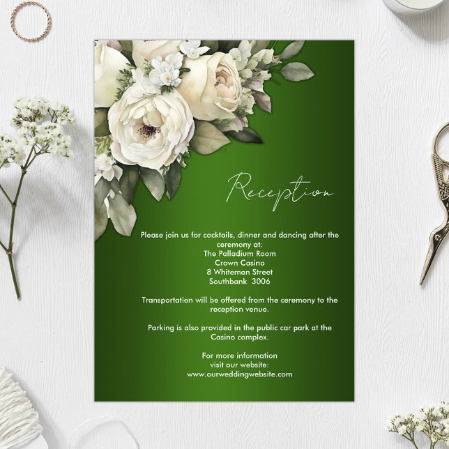 Emerald Green and Boho Roses Wedding Reception Invitation (Creator Uploaded)