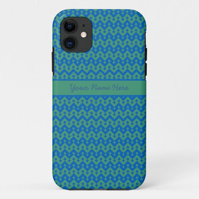 Emerald Green and Bright Blue Geometric Pattern Case-Mate iPhone Case (Back)