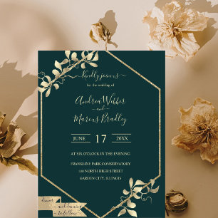 Emerald Green and Champagne Invitation