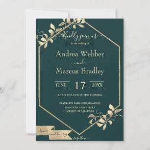 Emerald Green and Champagne Invitation