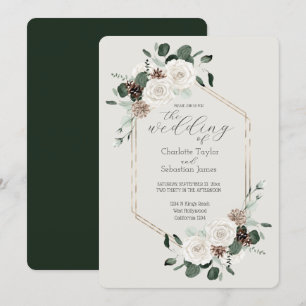 Emerald Green And Cream Flowers Wedding Invitation