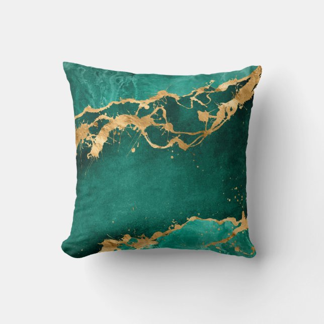 Emerald Green and Gold abstract Cushion (Front)