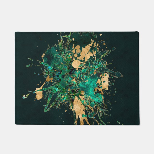 Emerald Green and Gold abstract Doormat (Front)