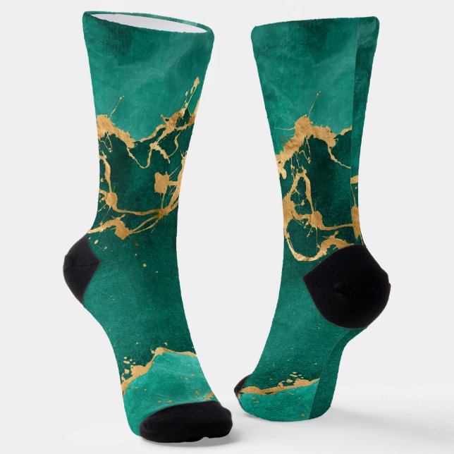Emerald Green and Gold abstract  Socks (Angled)