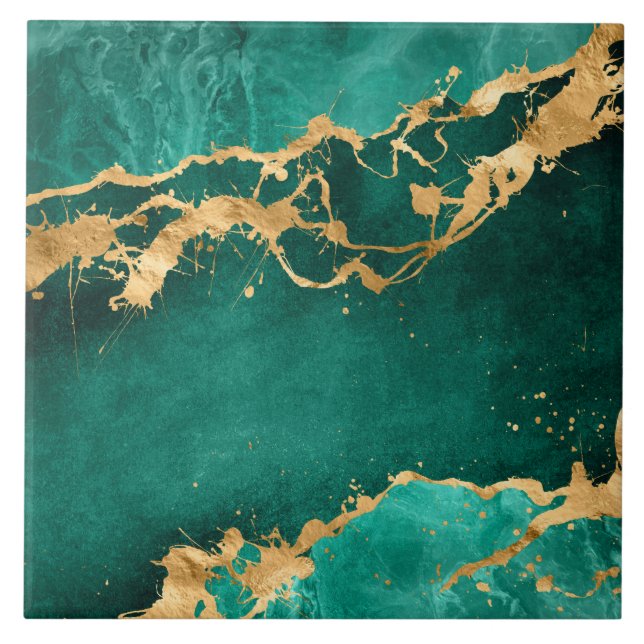Emerald Green and Gold abstract Tile (Front)