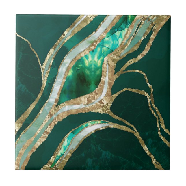 Emerald Green and Gold abstract Tile (Front)