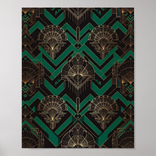 Emerald Green and Gold Art Deco Art Poster