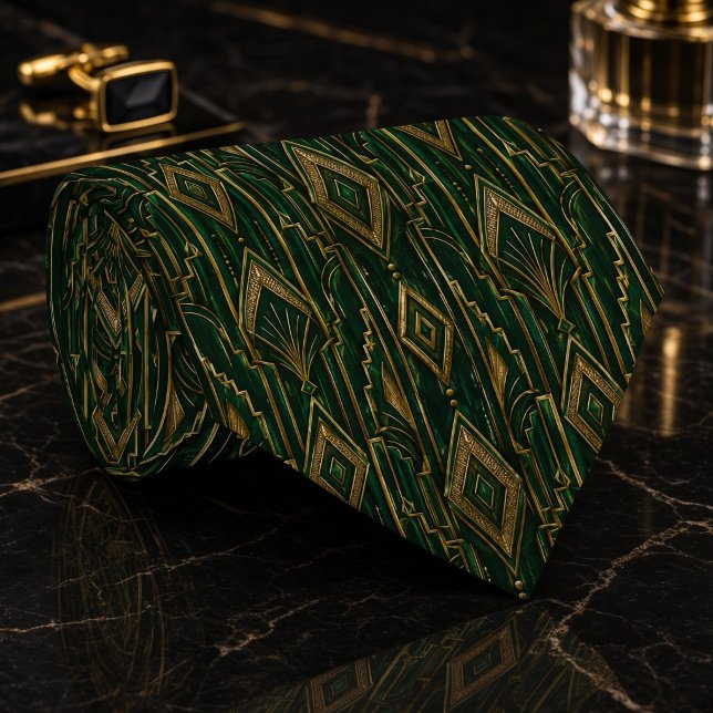 Emerald Green and Gold Art Deco Diamond Tie (Creator Uploaded)