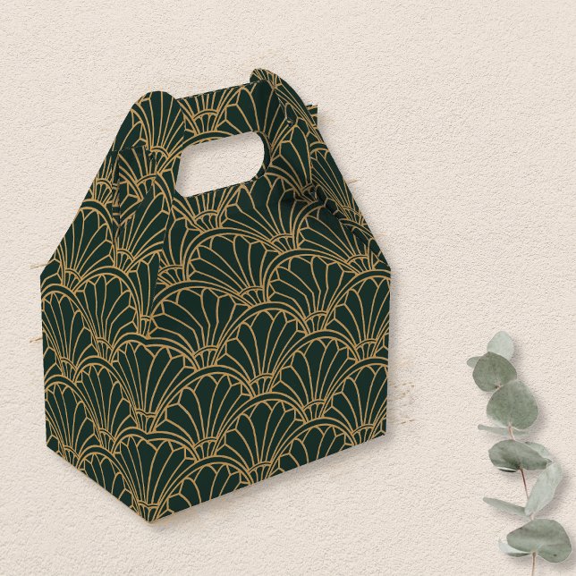 Emerald Green and Gold Art Deco Fan Flowers Motif Favour Box (Creator Uploaded)