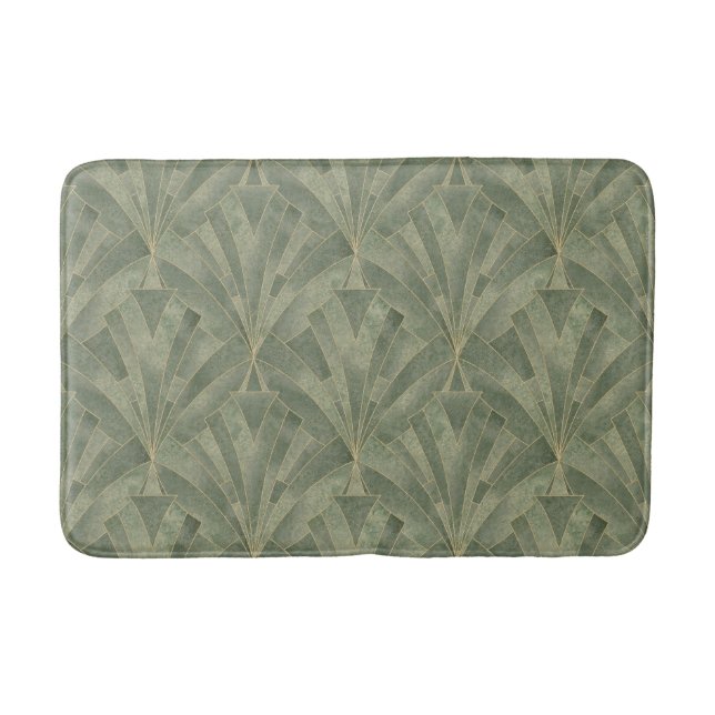 Emerald Green and Gold Art Deco Pattern Bath Mat (Front)