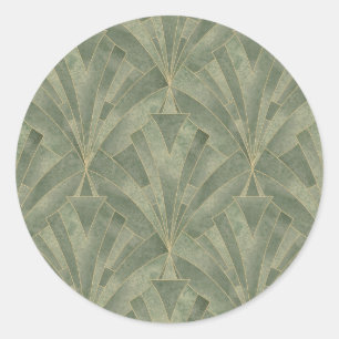 Emerald Green and Gold Art Deco Pattern Classic Round Sticker