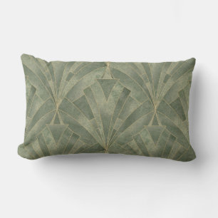 Emerald Green and Gold Art Deco Pattern Lumbar Cushion