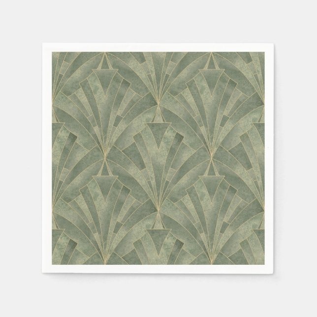 Emerald Green and Gold Art Deco Pattern Napkin (Front)