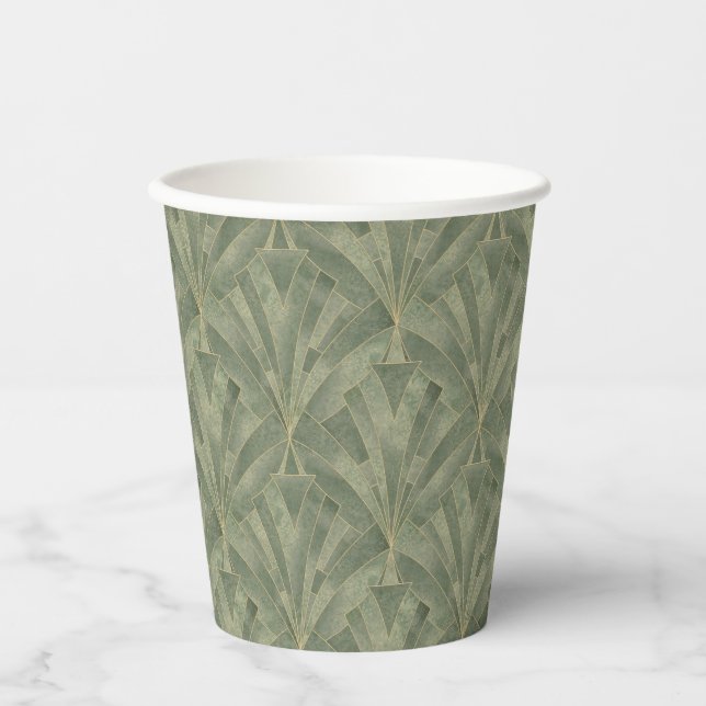 Emerald Green and Gold Art Deco Pattern Paper Cups (Front)