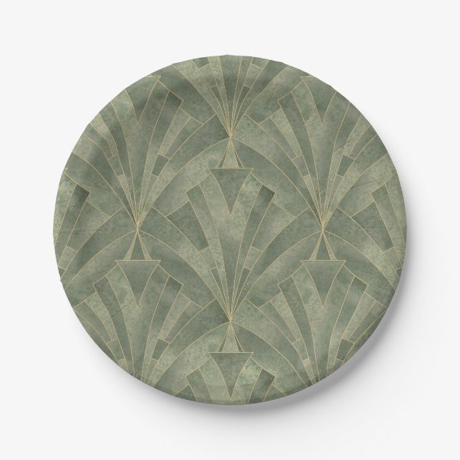 Emerald Green and Gold Art Deco Pattern Paper Plate (Front)